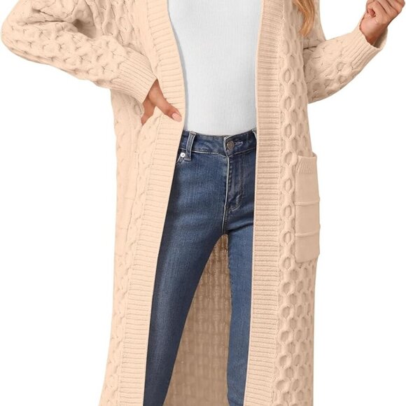 Womens Long Cardigan Sweaters Fall Open Front Coat Long Sleeve Cable Knit Maxi O - Picture 1 of 7